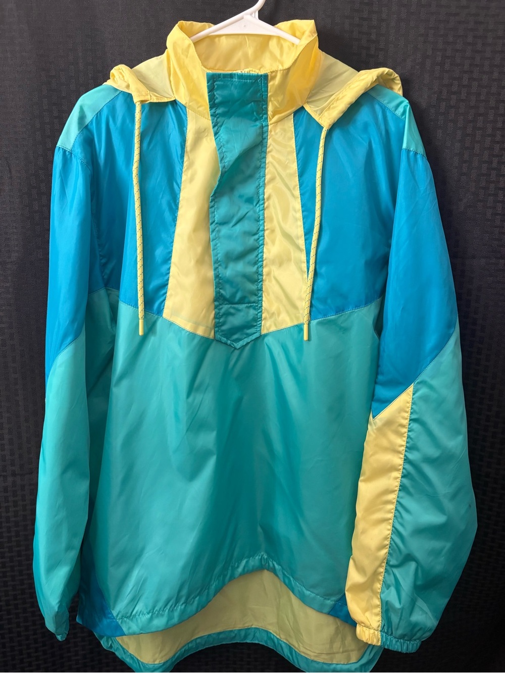 Forever 21 Teal & Yellow Colorblock Hooded Windbreaker